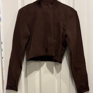 Babaton Chocolate Brown Long Sleeve Crop Top